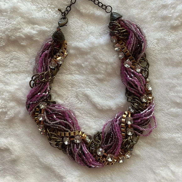 Source Unknown Accessories - Purple Braided Bib Statement Necklace 21” Chunky Collar Bold Fashion Accessory